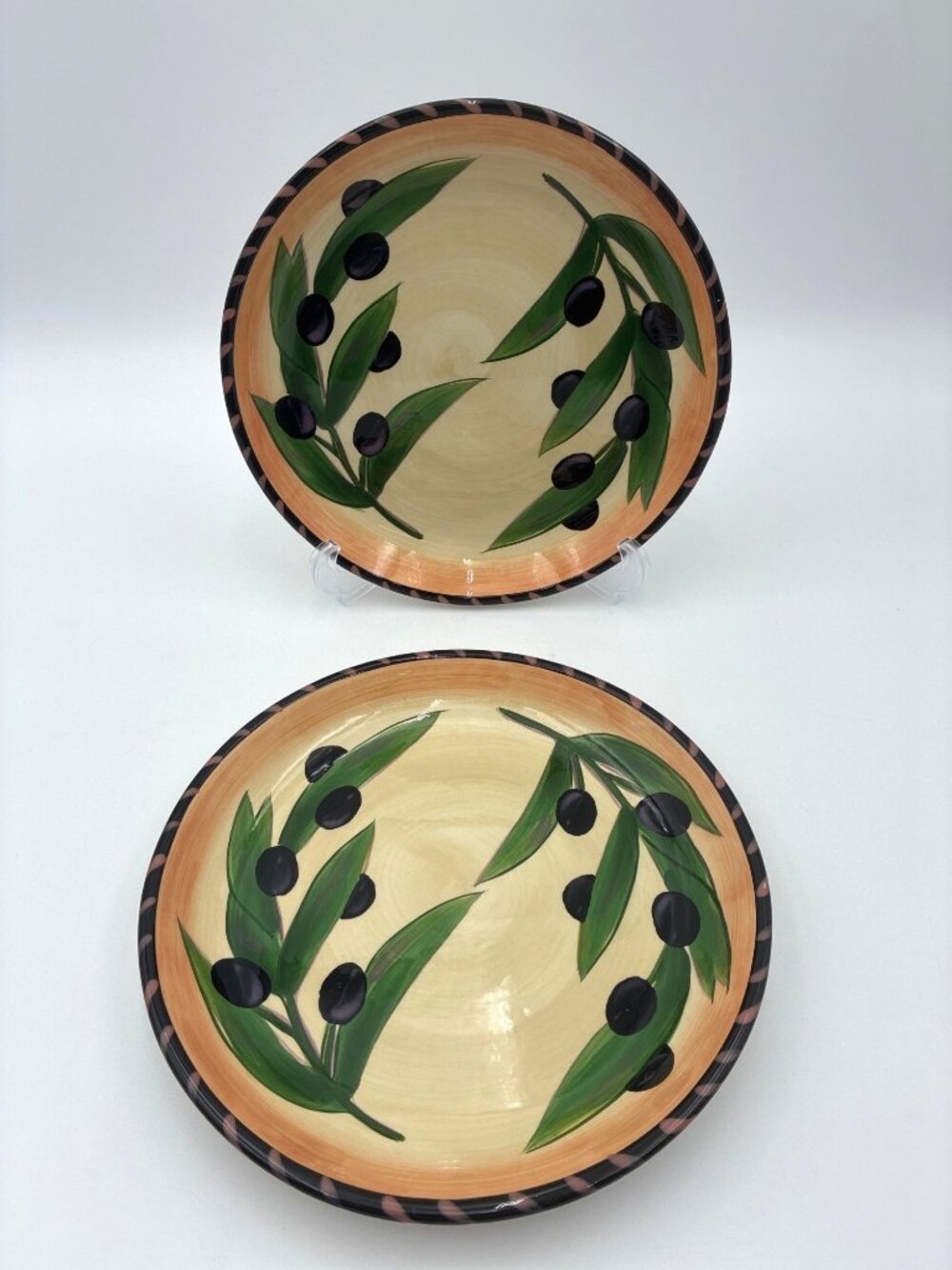 Set of 2 Clay Art Oliva Rustica 8.5" Stoneware Salad Plates Black Olive Design